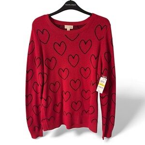 Madison Jeles Design Red Heart Sweater size M, long sleeve stretchy new w tags